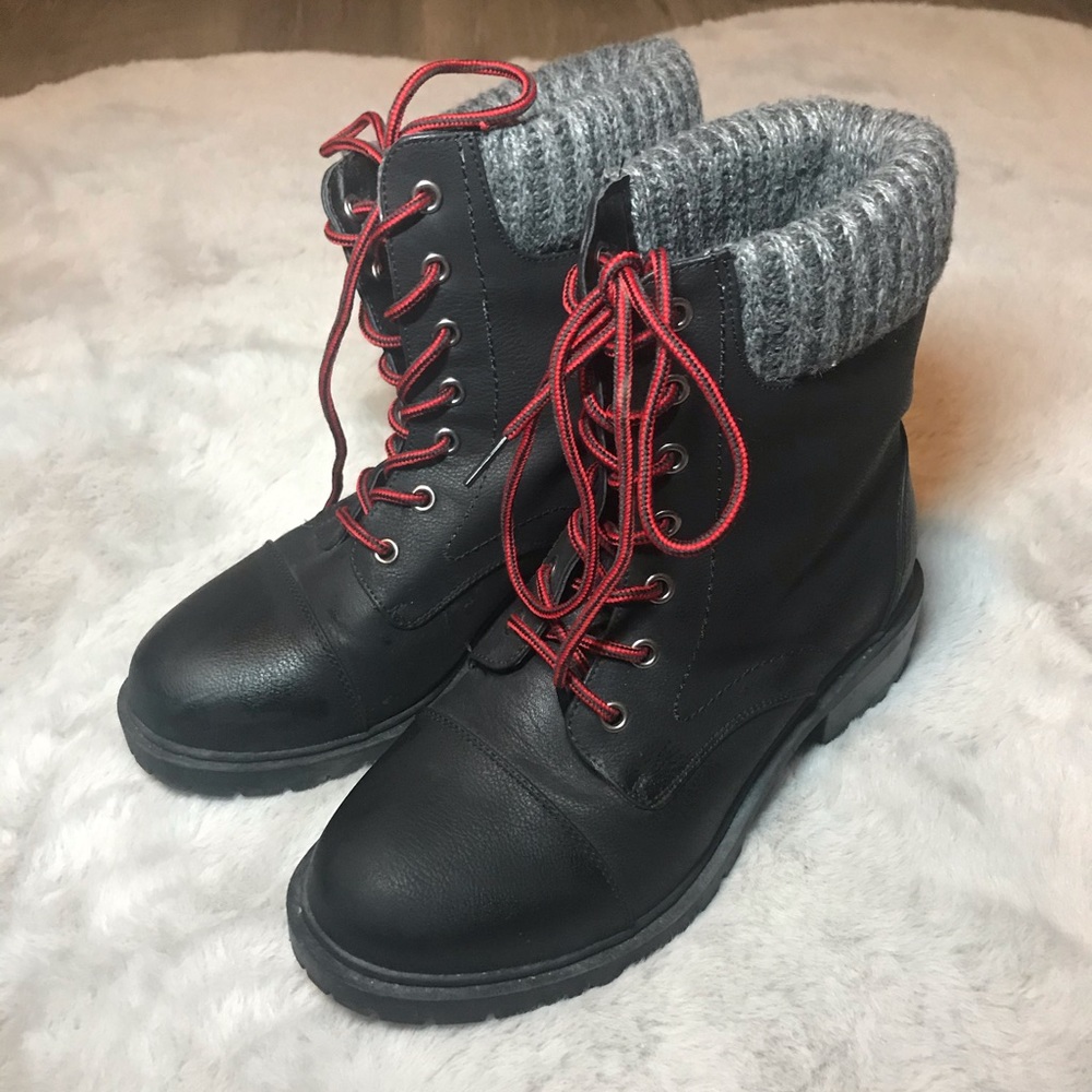Luoika combat boots 8 wide black red